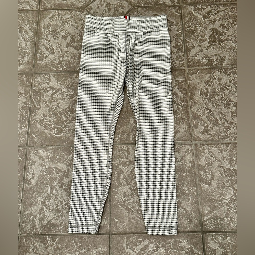 Tommy Hilfiger Sport Womens Size Small White Houndstooth Leggings Ankle Stretch